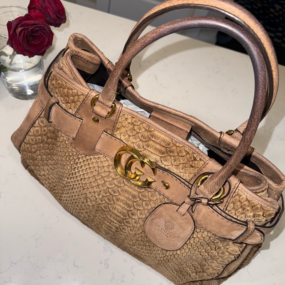 Gucci Python Large Gg Running Tote In Brown - image 4